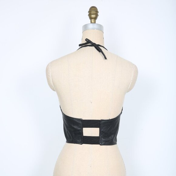 Vintage Black Leather Halter Top Stagecoach Biker Motorcycle Festival Concert - Picture 5 of 6